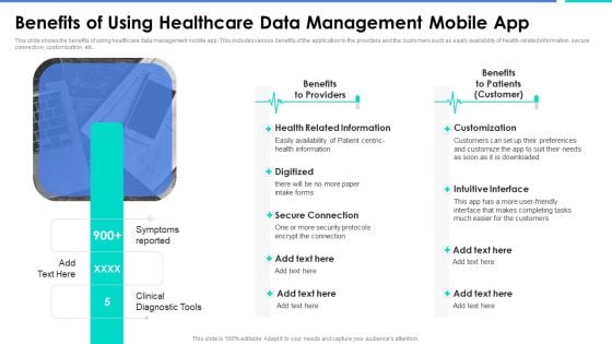 Benefits Of Using Healthcare Data Management Mobile App Demonstration PDF