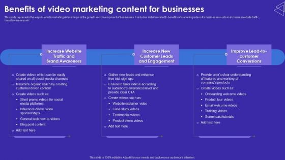 Benefits Of Video Marketing Content For Businesses Portrait PDF