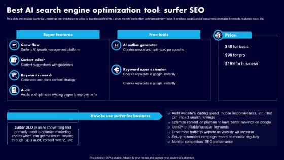 Best AI Search Engine Optimization Tool Surfer SEO Ppt Inspiration Graphics Design PDF