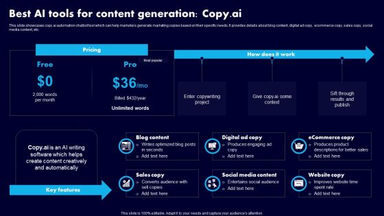 Best AI Tools For Content Generation Copyai Ppt Pictures Design Inspiration PDF Best AI Tools For Content Generation Copyai Ppt Pictures Design Inspiration PDF