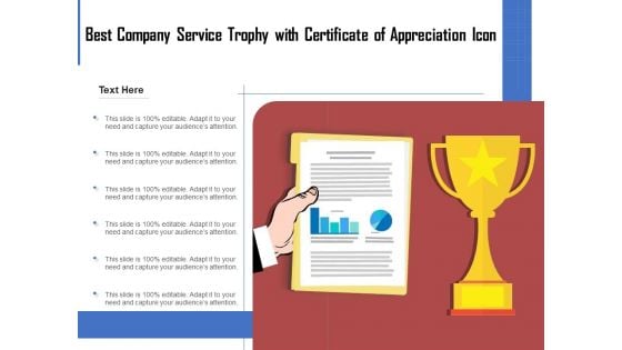 Best Company Service Trophy With Certificate Of Appreciation Icon Ppt PowerPoint Presentation Infographic Template Topics PDF