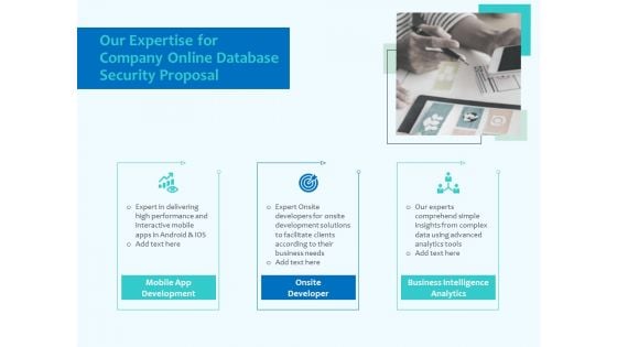 Best Data Security Software Our Expertise For Company Online Database Security Proposal Formats PDF