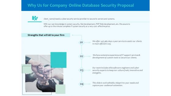 Best Data Security Software Why Us For Company Online Database Security Proposal Themes PDF