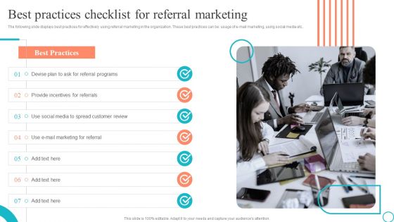 Best Practices Checklist For Referral Marketing Marketing Tactics To Enhance Business Pictures PDF