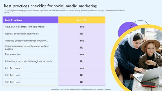 Best Practices Checklist For Social Media Marketing Ppt PowerPoint Presentation File Backgrounds PDF