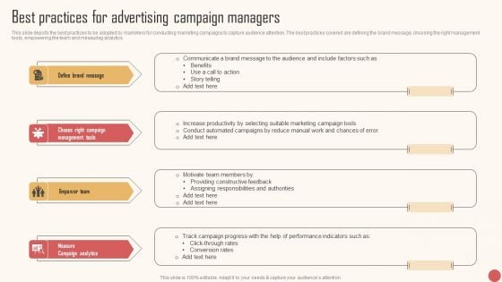 Best Practices For Advertising Campaign Managers Icons PDF