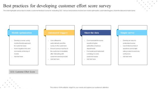 Best Practices For Developing Customer Effort Score Survey Ppt Gallery Brochure PDF