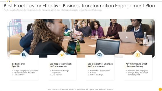 Best Practices For Effective Business Transformation Engagement Plan Ppt Show Designs Download PDF