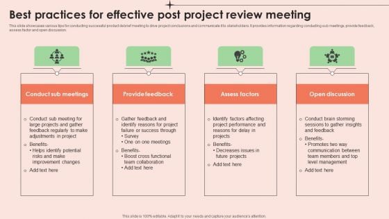 Best Practices For Effective Post Project Review Meeting Background PDF