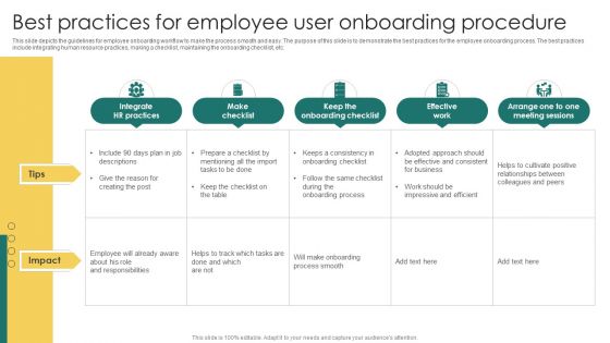 Best Practices For Employee User Onboarding Procedure Mockup PDF