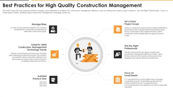 Best Practices For High Quality Construction Management Themes PDF