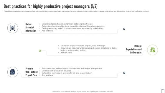 Best Practices For Highly Productive Project Managers Project Managers Playbook Demonstration PDF Best Practices For Highly Productive Project Managers Project Managers Playbook Demonstration PDF
