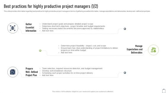 Best Practices For Highly Productive Project Managers Project Managers Playbook Demonstration PDF