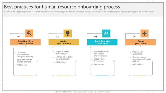 Best Practices For Human Resource Onboarding Process Introduction PDF