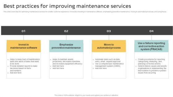 Best Practices For Improving Maintenance Services Sample PDF Best Practices For Improving Maintenance Services Sample PDF
