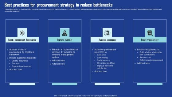 Best Practices For Procurement Strategy To Reduce Bottlenecks Guidelines PDF