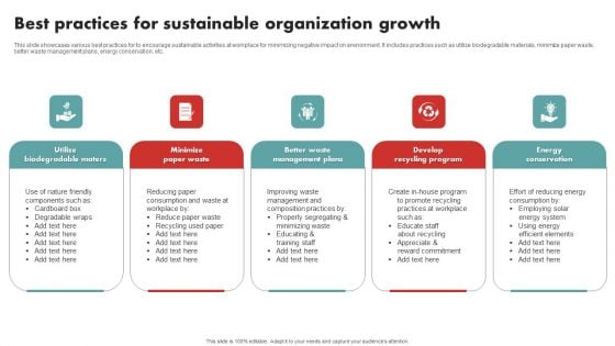 Best Practices For Sustainable Organization Growth Diagrams PDF