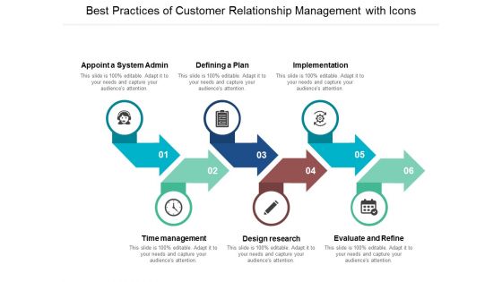 Best Practices Of Customer Relationship Management With Icons Ppt Powerpoint Presentation Backgrounds