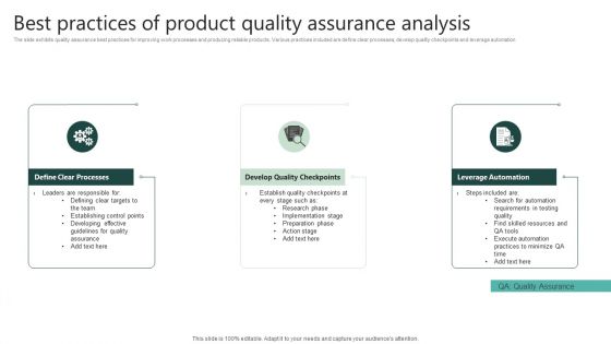 Best Practices Of Product Quality Assurance Analysis Ppt Summary Show PDF