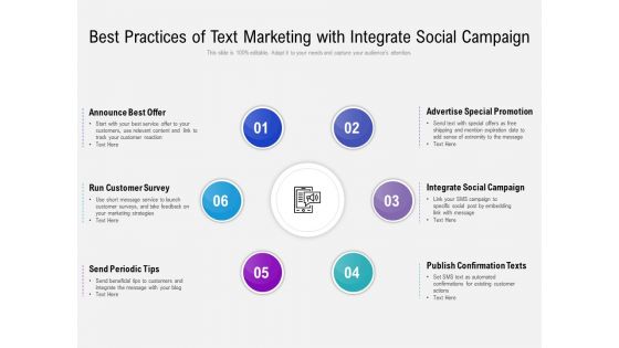 Best Practices Of Text Marketing With Integrate Social Campaign Ppt PowerPoint Presentation File Slide PDF