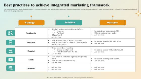 Best Practices To Achieve Integrated Marketing Framework Portrait PDF Best Practices To Achieve Integrated Marketing Framework Portrait PDF