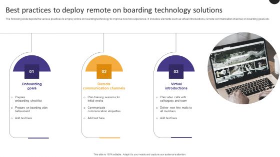 Best Practices To Deploy Remote On Boarding Technology Solutions Portrait PDF