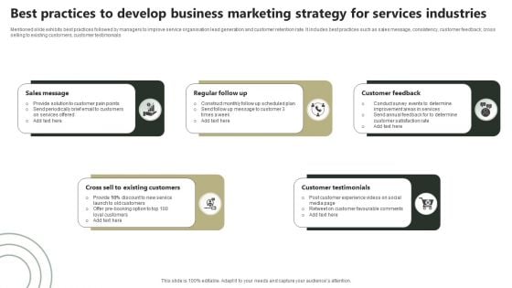 Best Practices To Develop Business Marketing Strategy For Services Industries Clipart PDF