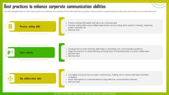Best Practices To Enhance Corporate Communication Abilities Summary PDF