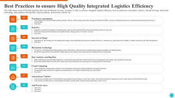Best Practices To Ensure High Quality Integrated Logistics Efficiency Download PDF Best Practices To Ensure High Quality Integrated Logistics Efficiency Download PDF
