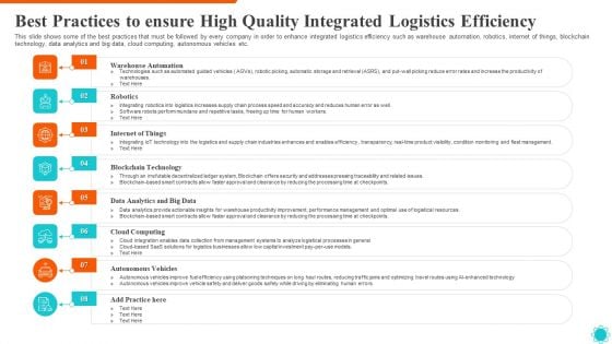 Best Practices To Ensure High Quality Integrated Logistics Efficiency Download PDF