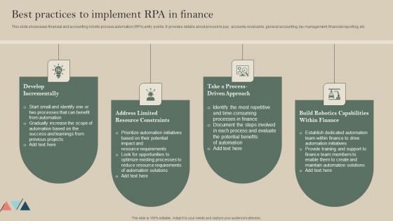 Best Practices To Implement RPA In Finance Template PDF