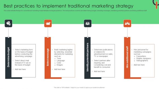 Best Practices To Implement Traditional Marketing Strategy Themes PDF