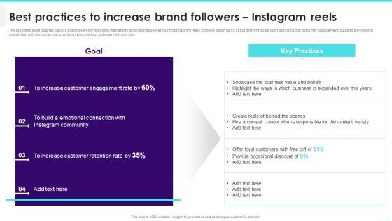 Best Practices To Increase Brand Followers Instagram Reels Slides PDF