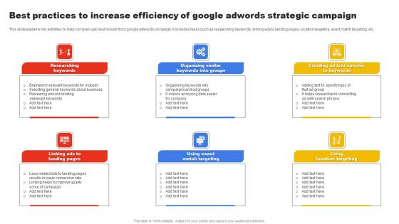 Best Practices To Increase Efficiency Of Google Adwords Strategic Campaign Introduction PDF