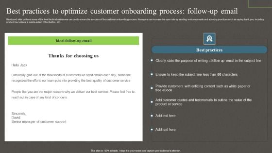 Best Practices To Optimize Customer Onboarding Process Follow Up Email Ppt PowerPoint Presentation File Styles PDF