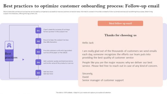 Best Practices To Optimize Customer Onboarding Process Follow Up Email Summary PDF