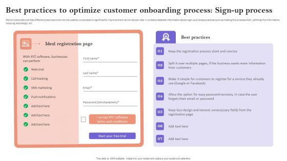 Best Practices To Optimize Customer Onboarding Process Sign Up Process Demonstration PDF