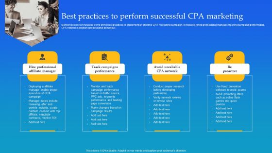 Best Practices To Perform Successful CPA Marketing Ppt Slides Samples PDF