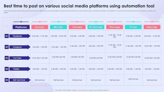 Best Time To Post On Various Social Media Platforms Using Automation Tool Brochure PDF Best Time To Post On Various Social Media Platforms Using Automation Tool Brochure PDF