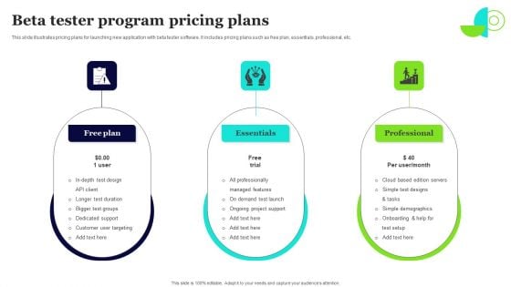 Beta Tester Program Pricing Plans Elements PDF