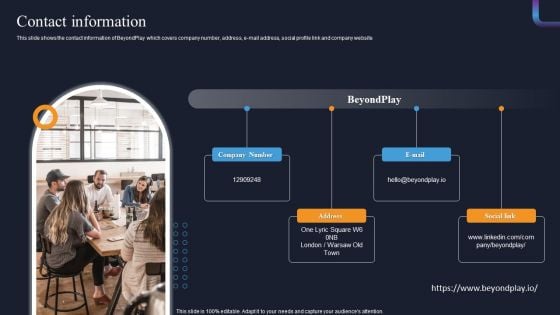 Beyondplay Investment Pitch Deck Contact Information Designs PDF