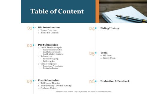 Bid Governance Analysis Table Of Content Ppt Show Rules PDF