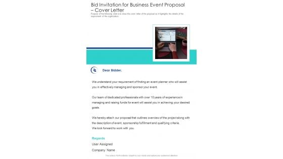 Bid Invitation For Business Event Proposal Cover Letter One Pager Sample Example Document