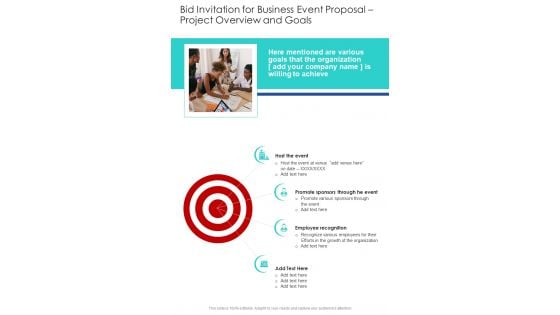 Bid Invitation For Business Event Proposal Project Overview And Goals One Pager Sample Example Document
