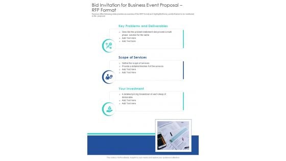 Bid Invitation For Business Event Proposal RFP Format One Pager Sample Example Document