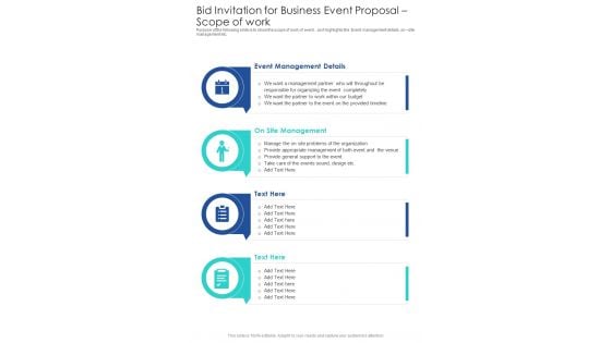 Bid Invitation For Business Event Proposal Scope Of Work One Pager Sample Example Document Bid Invitation For Business Event Proposal Scope Of Work One Pager Sample Example Document