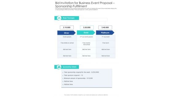 Bid Invitation For Business Event Proposal Sponsorship Fulfillment One Pager Sample Example Document