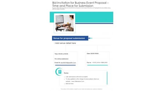 Bid Invitation For Business Event Proposal Time And Place For Submission One Pager Sample Example Document