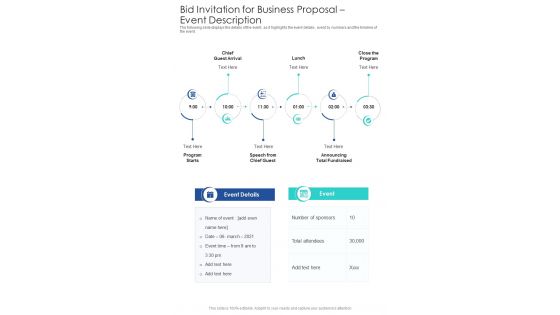 Bid Invitation For Business Proposal Event Description One Pager Sample Example Document