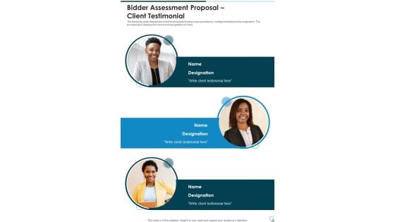 Bidder Assessment Proposal Client Testimonial One Pager Sample Example Document Bidder Assessment Proposal Client Testimonial One Pager Sample Example Document